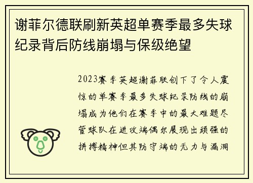 谢菲尔德联刷新英超单赛季最多失球纪录背后防线崩塌与保级绝望