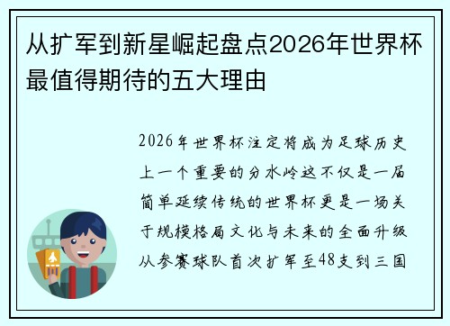 从扩军到新星崛起盘点2026年世界杯最值得期待的五大理由